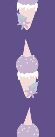vertical border with unicorn icecream and flowersのイラスト素材