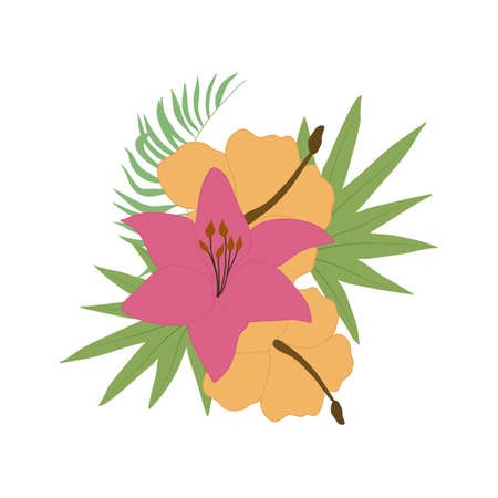 Pink and yellow tropical flower bouquetのイラスト素材