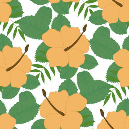 yellow tropical vector flowers in a seamless pattern designのイラスト素材