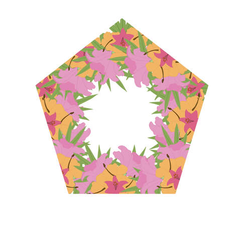 pink and yellow vector tropical polygonal frame for wedding invitationsのイラスト素材