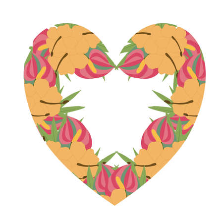 pink and orange tropical flowers in a hear shapeのイラスト素材