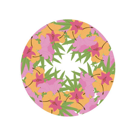 round invitation frame with beautiful flowersのイラスト素材