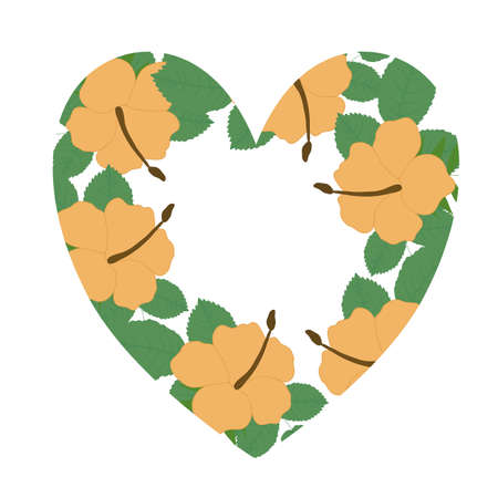 Heart shape frame with yellow tropical flowersのイラスト素材