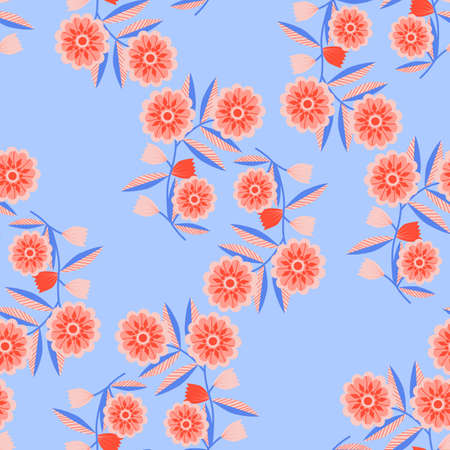 Colorful vector flowers in a seamless pattern design, perfect to use on the web or in printのイラスト素材