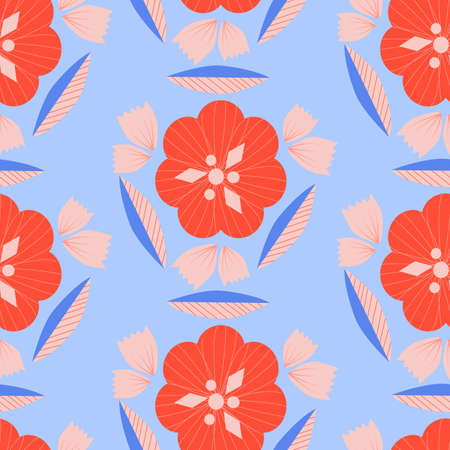 Colorful vector flowers in a seamless pattern design, perfect to use on the web or in printのイラスト素材