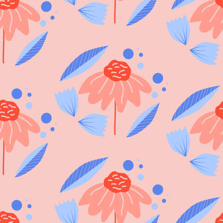 Colorful vector flowers in a seamless pattern design, perfect to use on the web or in printのイラスト素材