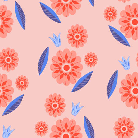 Colorful vector flowers in a seamless pattern design, perfect to use on the web or in printのイラスト素材