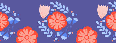 Colorful vector flowers in a seamless border design, perfect to use on the web or in printのイラスト素材