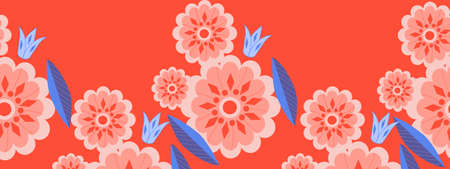 Colorful vector flowers in a seamless border design, perfect to use on the web or in printのイラスト素材
