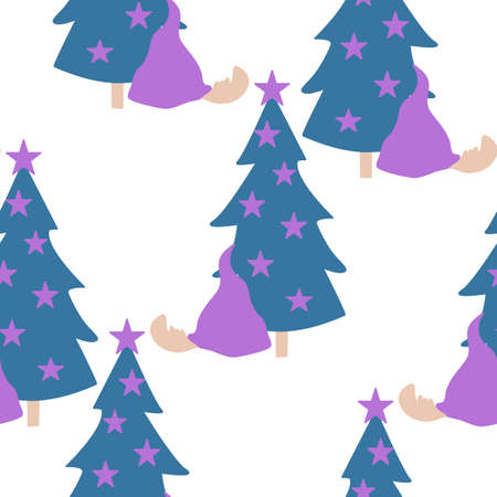 Cute vector gnomes in a Christmas decor, seamless pattern designのイラスト素材