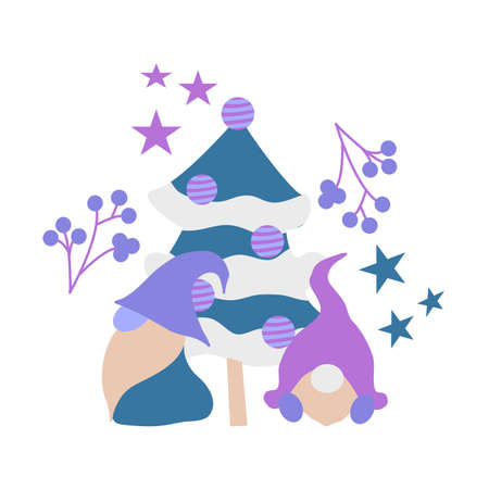 Cute vector gnomes in a Christmas decor, perfect to use on the web or in printのイラスト素材