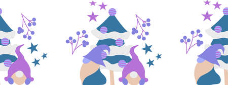 Vector gnomes in a Christmas decor on whiteのイラスト素材