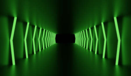 3d rendering of green vertical zig zag glowing neon lines.の写真素材