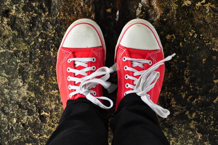  Red shoes with white laces
