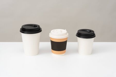 set of three coffee cupsの写真素材