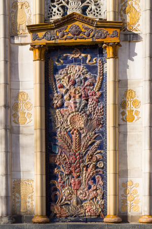 bas-relief  the building with elements majolica VVC in Moscow Russia 2014 の写真素材