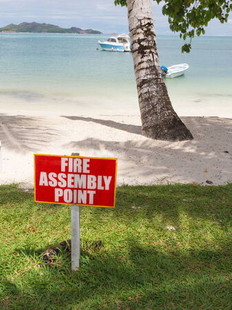 collection point designated by fire on the beachの写真素材