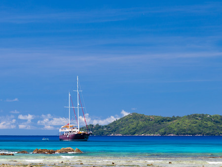 beautiful yacht off the coast of the Seychellesのeditorial素材