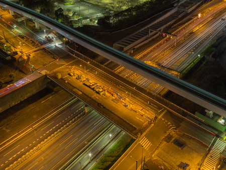 Multilevel crossroads illuminated at night in Tokyo