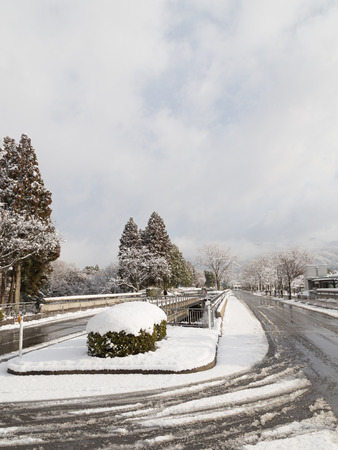Snow on the street of Kyoto, Japanの写真素材