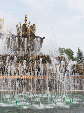 Moscow - August 13, 2015: Beautiful historic unusual fountain Stone flower in a beautiful city park ENEA August 13, 2015, Moscow, Russiaのeditorial素材