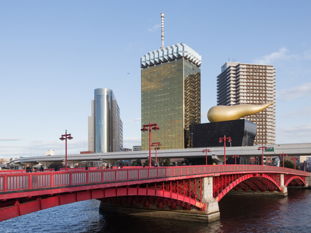 Tokyo - January 28 2015: Modern architecture Asahi Beer Hall (a.k.a. Super Dry Hall, or Flamme...