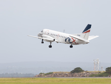 Sydney - February 26, 2016: A passenger SAAB AIRCRAFT CO REGIONAL EXPRESS HOLDINGS LIMITED, NSW, REX...