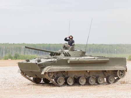 Moscow Region - June 19 2015: On the firing line extends combat armored tracked vehicle BMP-3 on the...