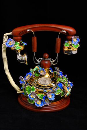 Exclusive Vintage phone made of gold, silver and precious stonesの写真素材