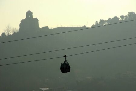 view of the cable car in Tbilisi, Georgia city.の写真素材