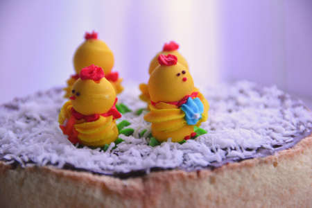 Easter with a decoration in the form of chickens. Easter - Feast of the Resurrection.の写真素材