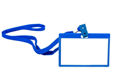 Badge with blue ribbon on white backgroundの写真素材