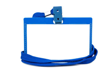 Badge with blue ribbon on white backgroundの写真素材