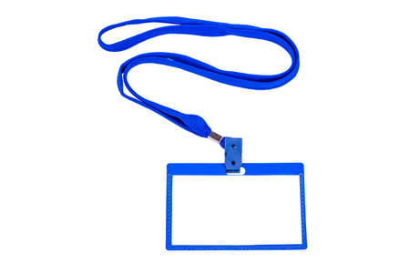 Badge with blue ribbon on white backgroundの写真素材