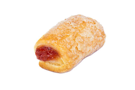 Cookies with raspberry jam and sugar on a white backgroundの写真素材