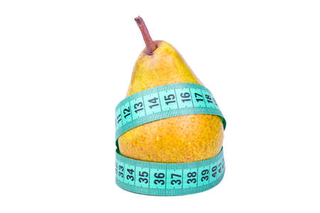 Pear wrapped in a meter on a white backgroundの写真素材