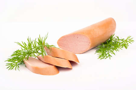 Sausage with sliced slices and dillの写真素材