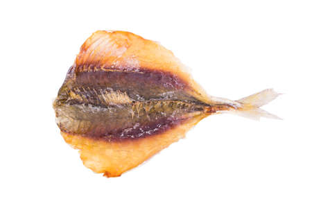 Divided small dried fish scad on a white backgroundの写真素材