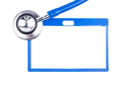 Stethoscope and blank badge doctor on a white background
