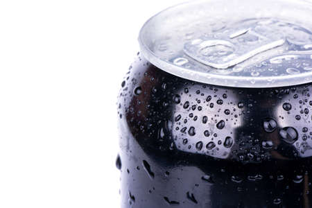 Black can with drops close-up shotの写真素材