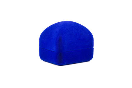 Blue velor box for rings on a white background