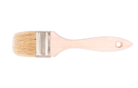 Paintbrush with a wooden handle isolated on a white backgroundの写真素材