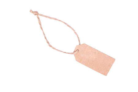 Blank label for prices and sales on the rope isolated on white backgroundの写真素材