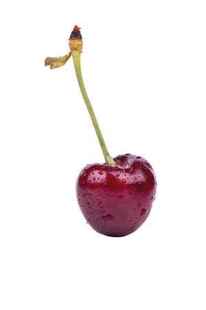 Ripe red cherry with drops isolated on a white background