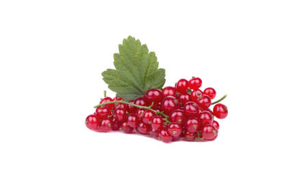 Fresh redcurrants with a leaf isolated on white background