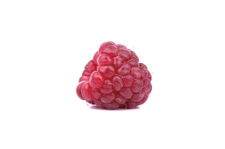 Fresh red raspberry closeup isolated on a white backgroundの写真素材