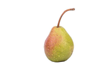 Fresh green pear with drops isolated on a white backgroundの写真素材