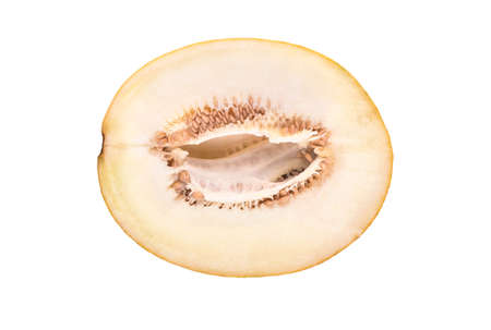 Half cut ripe melon isolated on a white backgroundの写真素材