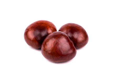 Three chestnut without shell isolated on white backgroundの写真素材