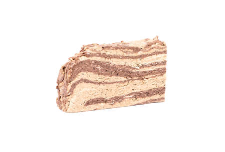 Pieces of colored halva with cocoa isolated on a white background